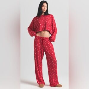 SKIMS Red Printed Long Sleeve Pajama Set